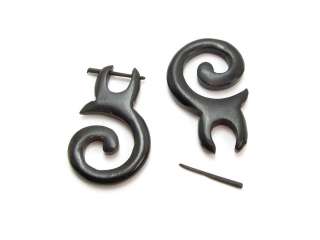 Wooden Spiral Tribal Earrings with Traditional Stick Closure d  
