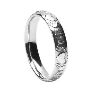  Mens Court Shaped Claddagh Wedding Band   Sterling Silver 