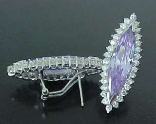 Vintage style MARQUISE Lavender cz Rhodium 925 Sterling Omega EARRINGS 