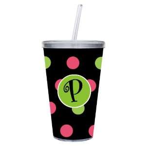 Polka Dot Monogram P Insulated Cup with Straw 17 oz 