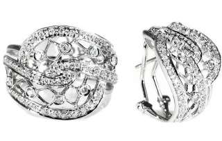 Ladies Antique Style Diamond Ring & Matching Earrings in 18k White 