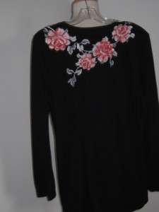  JOHNNY WAS BLACK EMBROIDERED ROSES SCOOP NECK TUNIC TOP SZ XL  