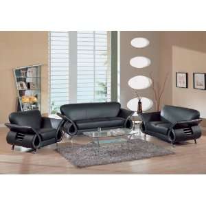   Contemporary Black Bounded Leather Living Room Set
