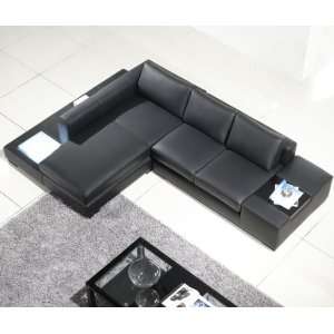 Modern Black Compact Leather Sectional Sofa 