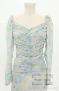   Lavender Silk Floral Print Long Sleeve Pleated Maxi Dress Size 40 NEW