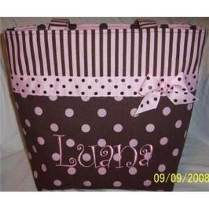  Monogrammed Pink & Brown Dots Diaper Bag Baby