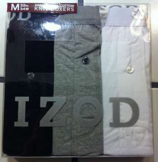IZOD Knit Mens Boxers Cotton 3 pk Black, Gray, White  
