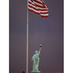  A Rear View of the Statue of Liberty and a Fluttering 