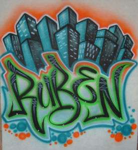 Airbrush City Scene Graffiti Style Name T Shirt  
