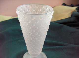   frosted pink hobnail glass footed vase 8 tall 3 75 diameter from