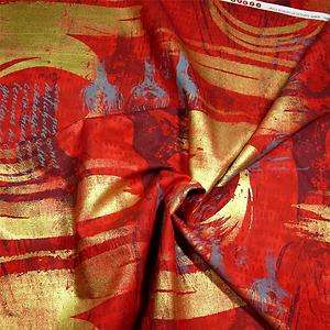 Andover Cotton Fabric Metallic Gold & Red Abstract FQs  