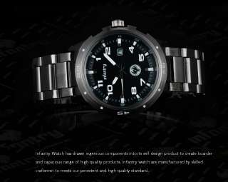   White Quartz Date Mens Wrist Watch Black Stainless Steel + Box  