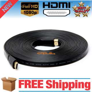 25 FT Flat HDMI 1080p M/M Cable 3D Male CL2 Cord Wire HDTV HD xBox PS3 