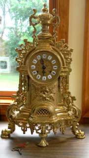 FRENCH ROCOCO Brass Mantle Clock 23 Tall Lancini Stunning  