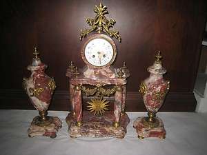 Antique French Pink and White Marble Ormolu Clock 1880  