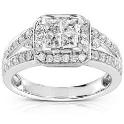 14k Gold 1ct TDW Quad Princess Halo Diamond Ring  