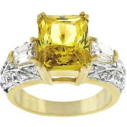   Bisset Goldtone Yellow Radiant cut CZ Cocktail Ring  