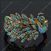 Blue peacock bird feather Swarovski crystal rhinestone gold bracelet 