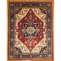   Hand knotted Red/ Navy Oushak Wool Rug (116 x 152)  