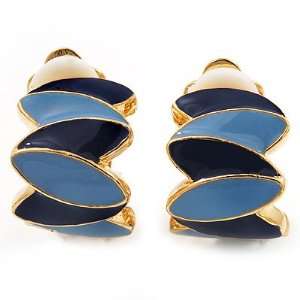   Shape Blue Enamel Clip On Earring In Gold Plated Metal Jewelry