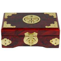 Wood and Brass Rosewood Shou Jewelry Box (China)  