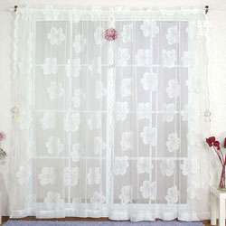 Jacquard Large Flower 84 inch Sheer Lace Curtain Pair  