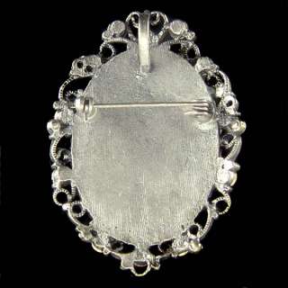Swarovski Crystal Black Antique Look CAMEO Pin Brooch  
