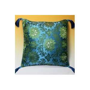  Chinese Brocade Silk Turquoise Pillow