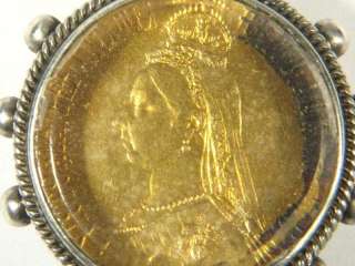 ANTIQUE SILVER ENAMEL SILVER VICTORIAN COIN CHARM c1880  