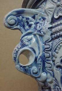 Majestic Antiq Blue Stoneware Ornate Embossd Jardiniere  