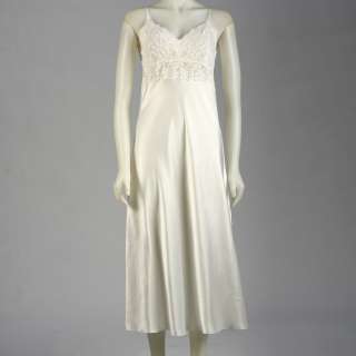 Alexander Del Rossa Silk Lace Bodice Long Nightgown  