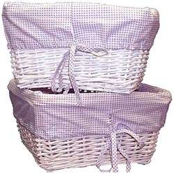 White Basket Set with Lilac Gingham Liner  