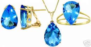   Natural Blue Topaz Pear Shaped Gemstones Set of Earrings Necklace Ring