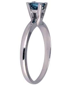 14k White Gold Princess Blue Diamond Ring  