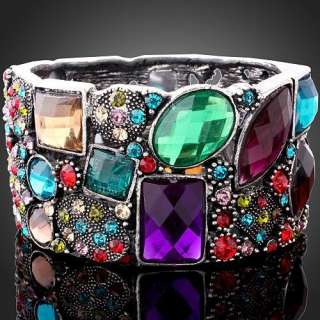 Colorful Swarovski Crystal Hinged Bangle Cuff Bracelet  