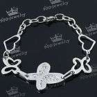   Stainless Steel Link Chain Gothic Butterfly Heart Wristband Bracelet