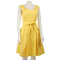 Calvin Klein Womens Yellow Belted Sleeveless Dress  