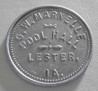 Old Trade Token Coin MARNELLE POOL HALL Lester IA  