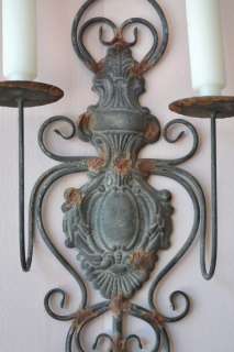 Shabby Cottage Chic 2 Arm Wall Sconce Metal Grey French  