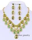   green rhinestone alloy gold plated necklace earrings wedding #27223
