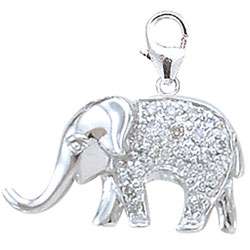 14k White Gold 1/10ct TDW Diamond Elephant Charm  