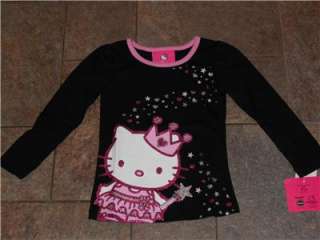 NWT Pink Black Glittery Princess Hello Kitty LS T Shirt top 4 5 6 4T 