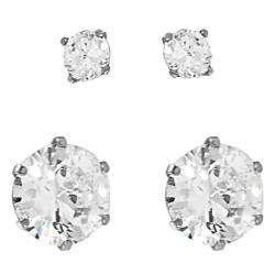 Stainless Steel 4 mm and 8 mm Cubic Zirconia Earrings (Set of 2 