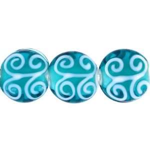  17mm Turquoise Scrolled Disc Lampwork Bead Arts, Crafts 