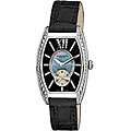 Akribos XXIV Womens Diamond Swiss Quartz Tonneau Black Strap Watch