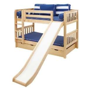   Bunk 4 x Low Slat Bed with Straight Ladder and Slide in Natural