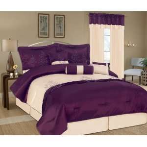 11Pcs Queen Eastbourne Purple Embroidery Bed in a Bag Bedding Set 