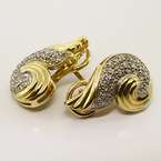 Unique Stunning Solid 18K Yellow Gold Diamond Pave Vintage Earrings 