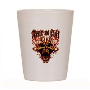  Shot Glass White of Fear No Evil Flaming Skull Everything 