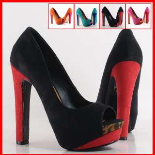 Open Toe Platform Pump w/ Chunky Heel, Black Leopard Red. By Delicious 